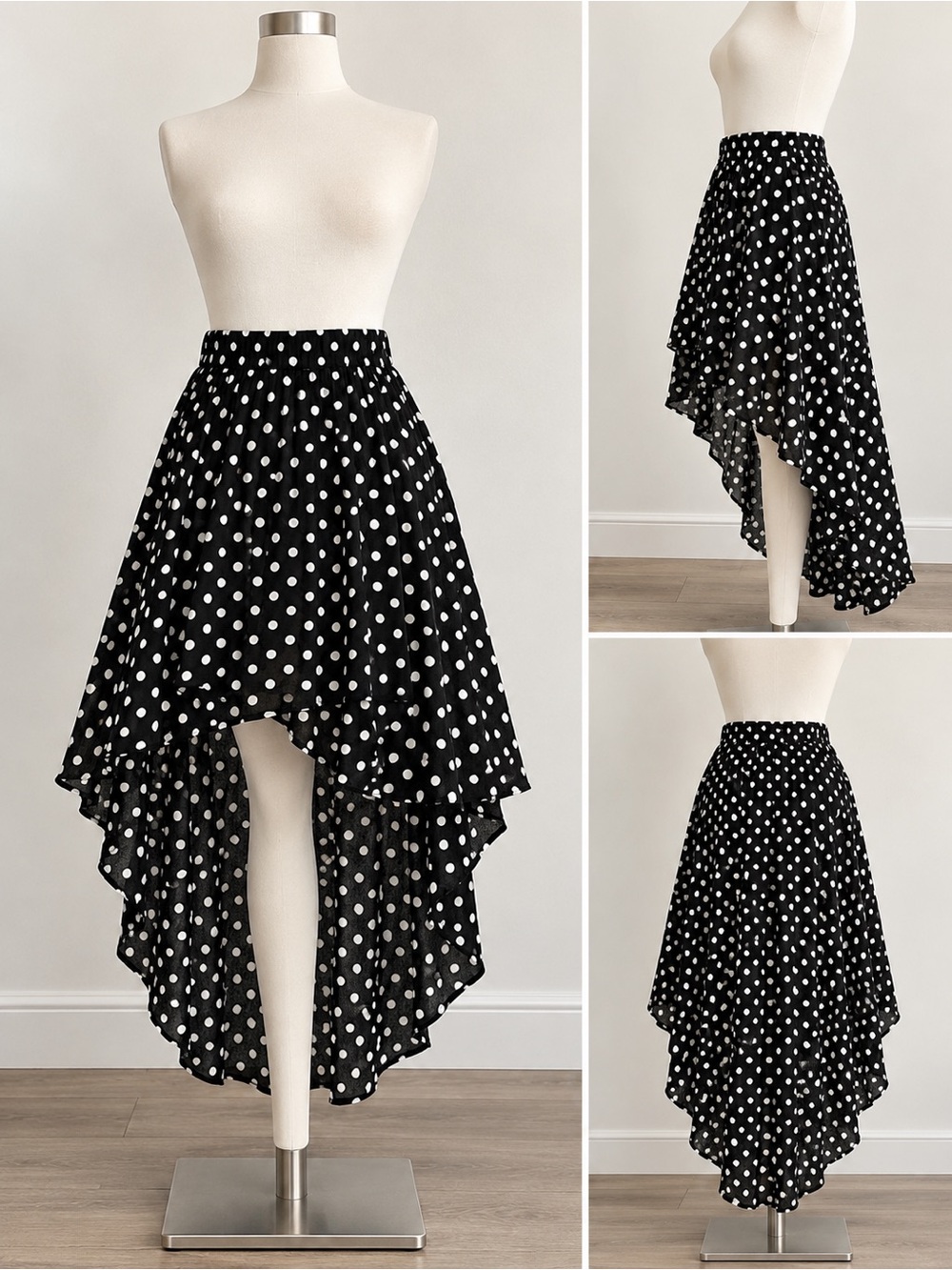 Forever 21 Black and White Polka Dot High-Low Skirt